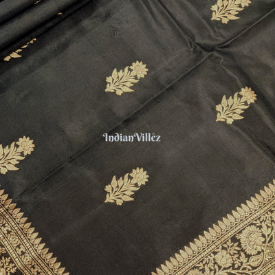 Black Banarasi Katan Saree with Golden Sunflower Design