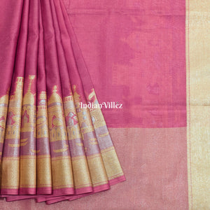Dark Pink Zari Woven Banarasi Tissue Saree