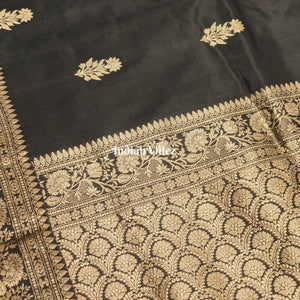 Black Banarasi Katan Saree with Golden Sunflower Design