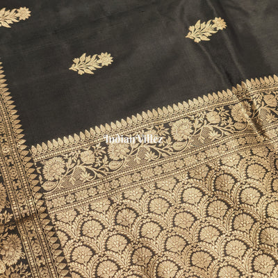 Black Banarasi Katan Saree with Golden Sunflower Design