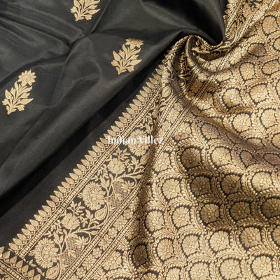 Black Banarasi Katan Saree with Golden Sunflower Design
