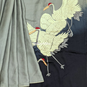 Navy Blue Ombre Hand Embroidered Crepe Silk Saree