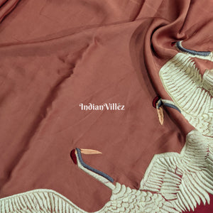 Wine Ombre Hand Embroidered Crepe Silk Saree