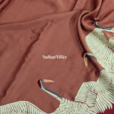 Wine Ombre Hand Embroidered Crepe Silk Saree