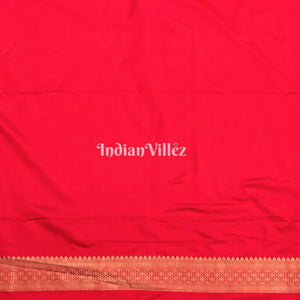 Red Banarasi Katan Saree with Golden Traditional Shikargah