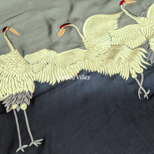 Navy Blue Ombre Hand Embroidered Crepe Silk Saree