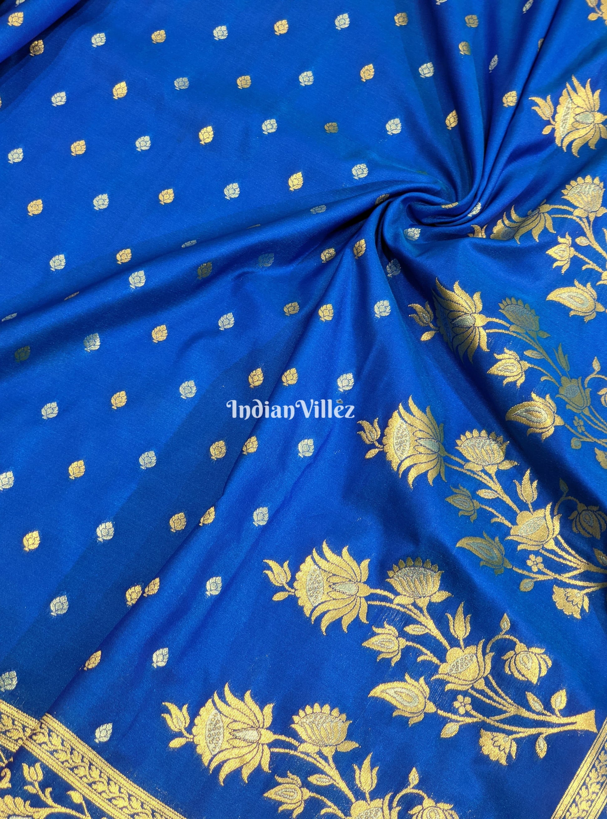 Blue Banarasi Katan Saree with Buta Design Work