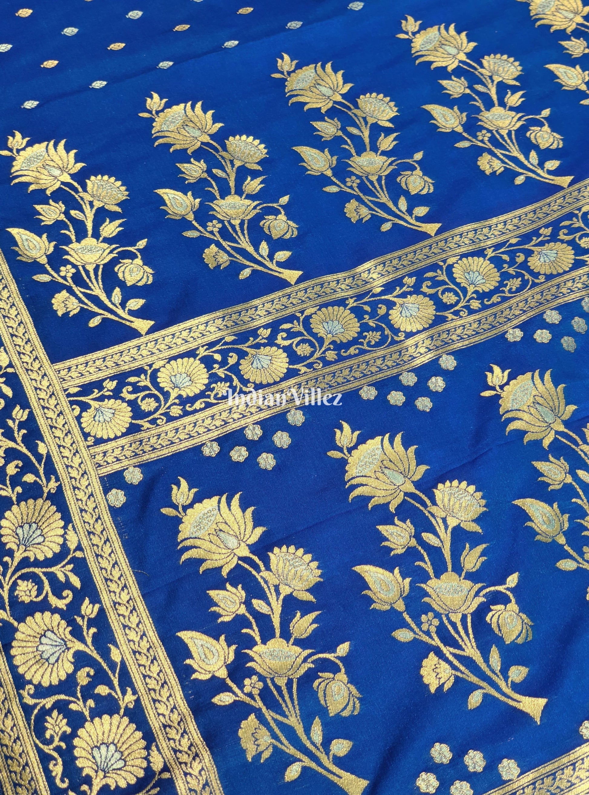 Blue Banarasi Katan Saree with Buta Design Work