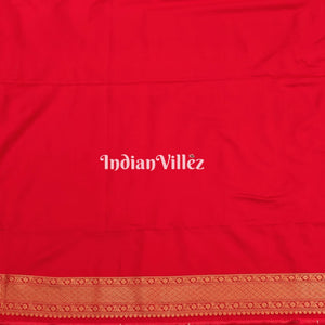 Red Banarasi Katan Saree with Golden Traditional Shikargah