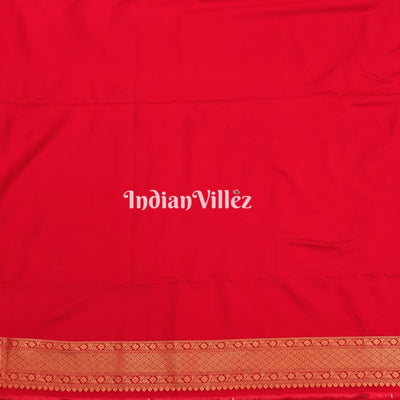 Red Banarasi Katan Saree with Golden Traditional Shikargah
