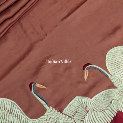 Wine Ombre Hand Embroidered Crepe Silk Saree