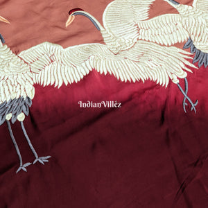 Wine Ombre Hand Embroidered Crepe Silk Saree