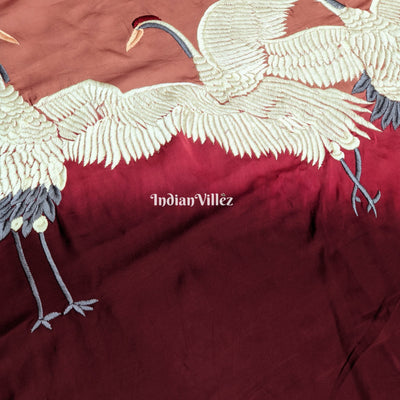 Wine Ombre Hand Embroidered Crepe Silk Saree