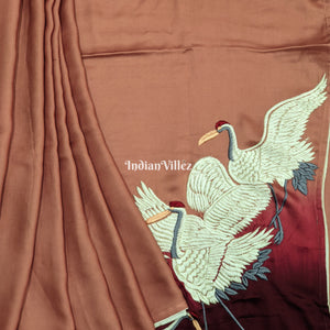 Wine Ombre Hand Embroidered Crepe Silk Saree