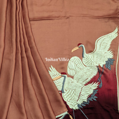 Wine Ombre Hand Embroidered Crepe Silk Saree