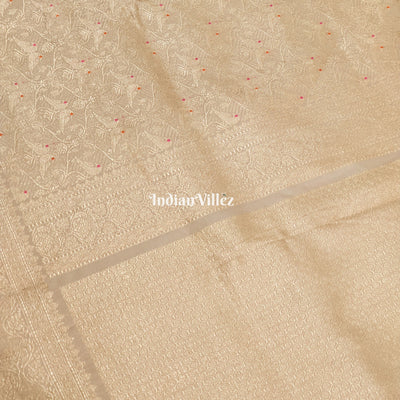 Off white Banarasi Katan Saree with Golden Design Motif