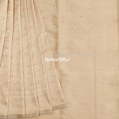 Off white Banarasi Katan Saree with Golden Design Motif