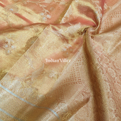 Orange Golden Dual Tone Zari Woven  Banarasi Tissue Saree