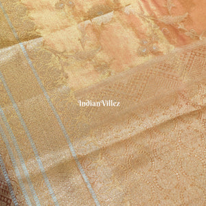 Orange Golden Dual Tone Zari Woven  Banarasi Tissue Saree