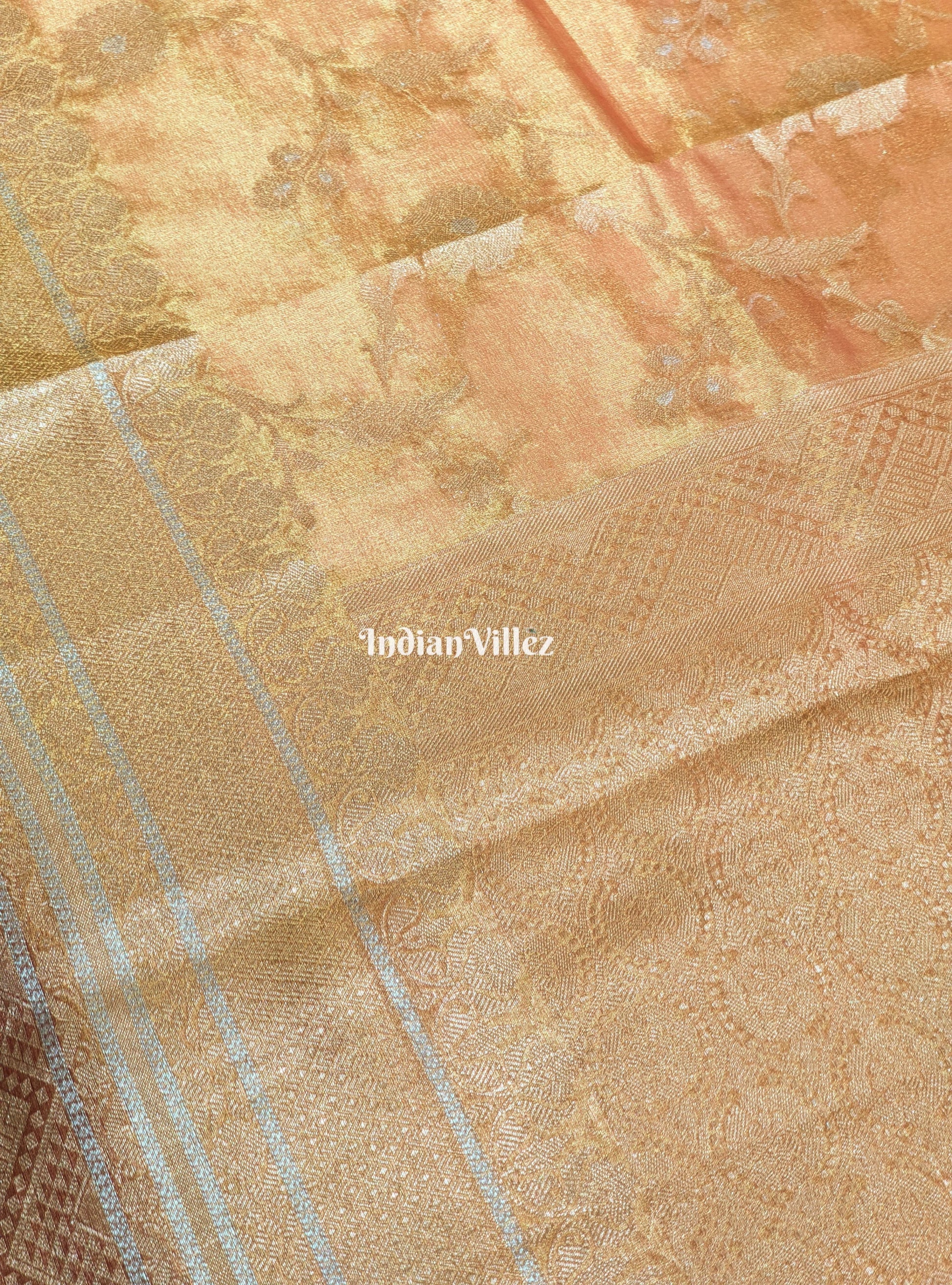 Orange Golden Dual Tone Zari Woven  Banarasi Tissue Saree