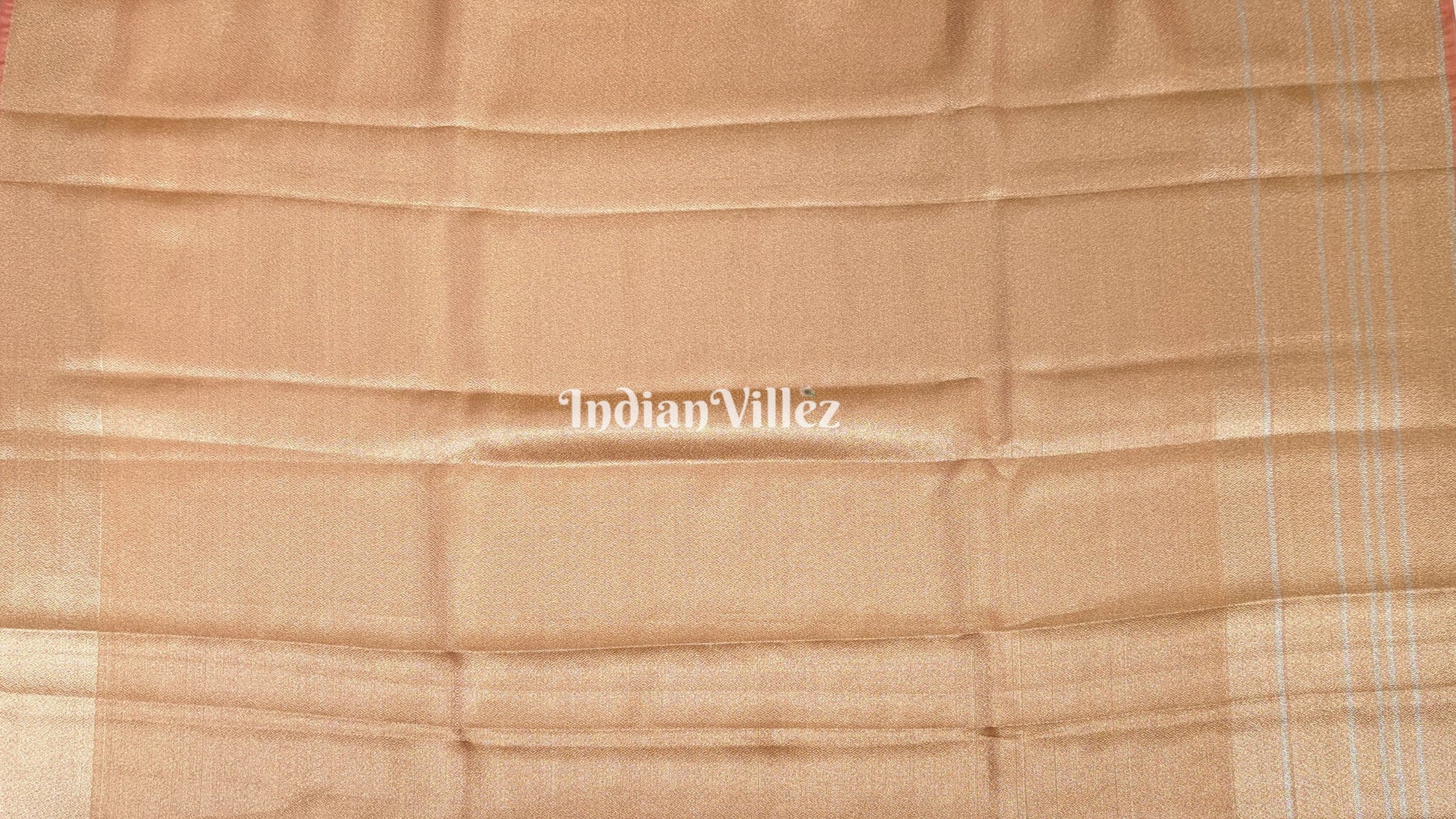 Orange Golden Dual Tone Zari Woven  Banarasi Tissue Saree