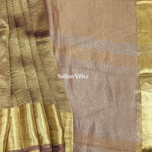 Wine Golden Zari Woven  Banarasi Tissue Saree