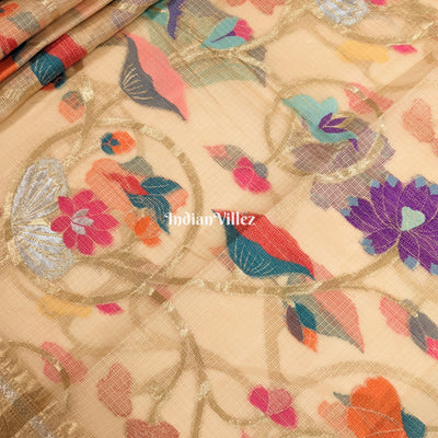 Multi Color Flower Golden Zari Woven  Banarasi Tissue Saree