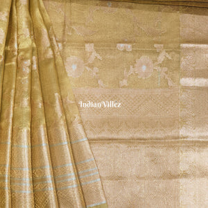 Lemon Golden Dual Tone Zari Woven  Banarasi Tissue Saree