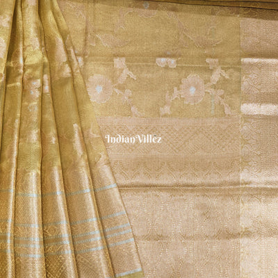 Lemon Golden Dual Tone Zari Woven  Banarasi Tissue Saree
