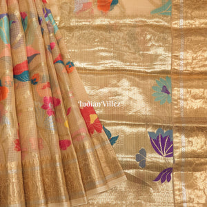 Multi Color Flower Golden Zari Woven  Banarasi Tissue Saree