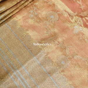 Orange Golden Dual Tone Zari Woven  Banarasi Tissue Saree