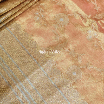 Orange Golden Dual Tone Zari Woven  Banarasi Tissue Saree