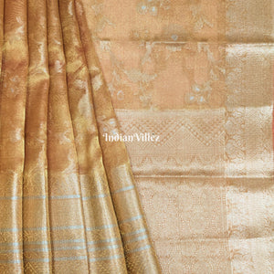 Orange Golden Dual Tone Zari Woven  Banarasi Tissue Saree