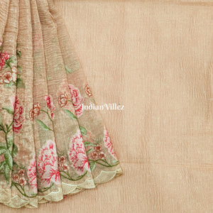 Orange Dual Tone Zari Woven  Banarasi Tissue Saree