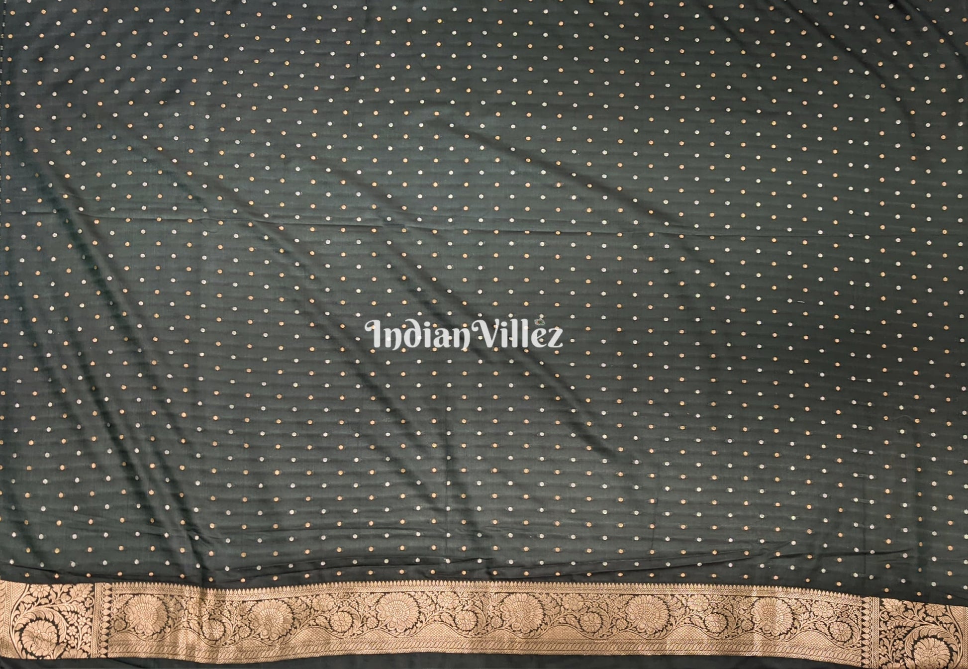 Green Floral Design Pure Banarasi Katan Saree