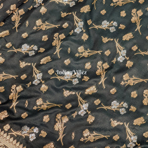 Green Floral Design Pure Banarasi Katan Saree