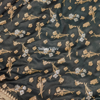 Green Floral Design Pure Banarasi Katan Saree