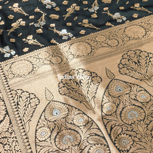 Green Floral Design Pure Banarasi Katan Saree