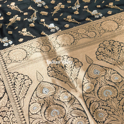 Green Floral Design Pure Banarasi Katan Saree