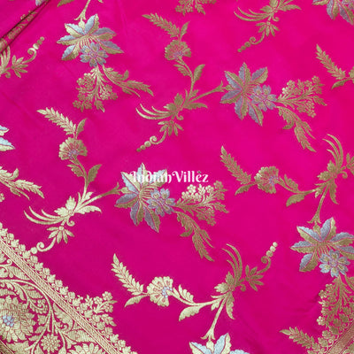 Pink Floral Design Pure Banarasi Katan Saree