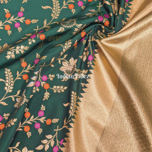 Green Color With Floral Design Banarasi Katan Saree