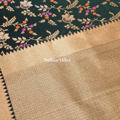 Green Color With Floral Design Banarasi Katan Saree