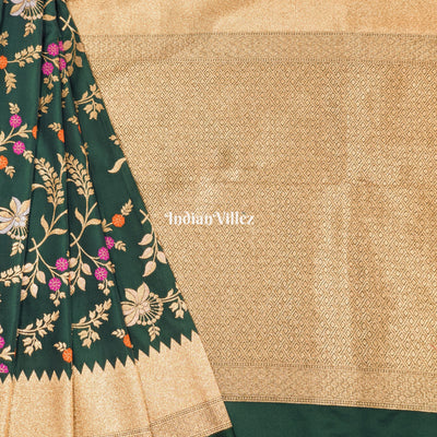 Green Color With Floral Design Banarasi Katan Saree