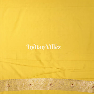 Mustard Yellow With Floral Design Banarasi Katan Saree
