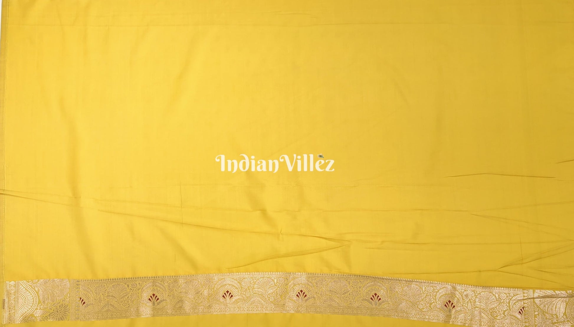 Mustard Yellow With Floral Design Banarasi Katan Saree