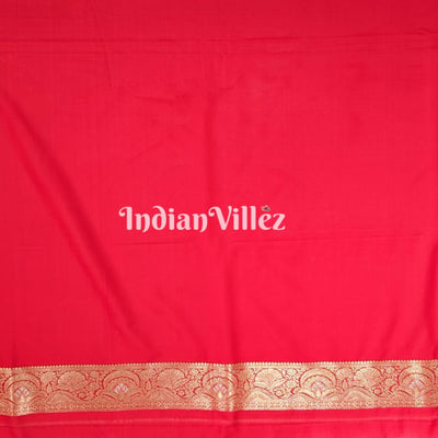 Rose Red Color With Floral Design Banarasi Katan Saree