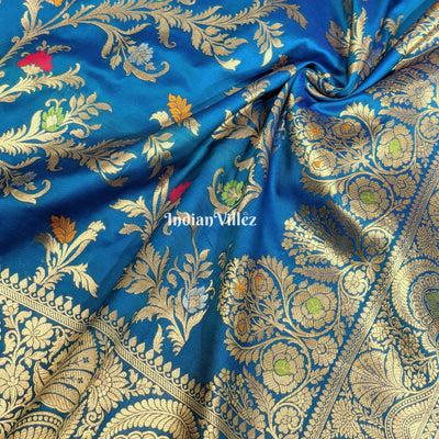 Copper Sulfate Floral Design Pure Banarasi Katan Saree