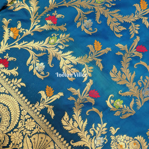 Copper Sulfate Floral Design Pure Banarasi Katan Saree