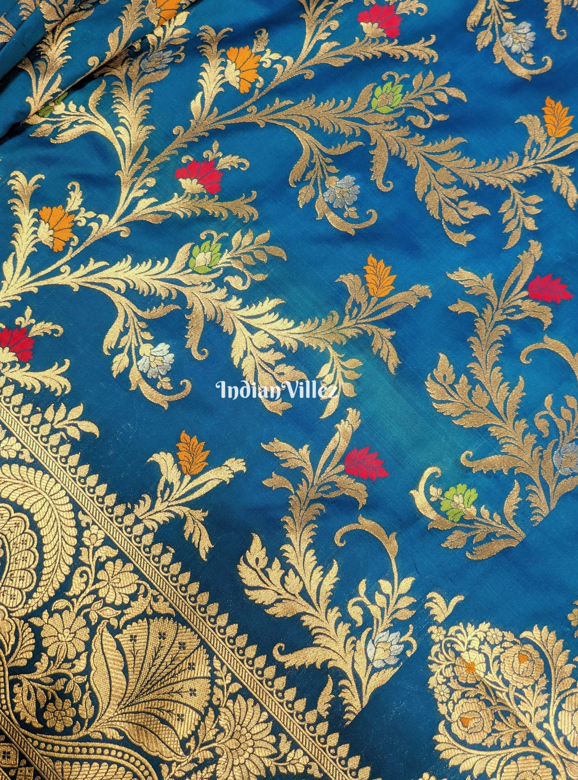 Copper Sulfate Floral Design Pure Banarasi Katan Saree