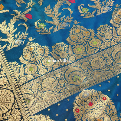 Copper Sulfate Floral Design Pure Banarasi Katan Saree